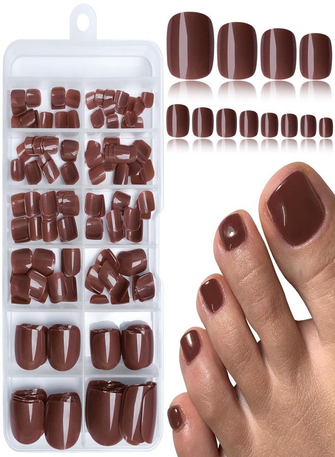 Lifextol 240pc Press on Toenails for Women Toe Press on Nails Short Fake Toe Nails Press ons with Glue&Adhesive Tabs, Acrylic Toe Nail Tips False Toenail Press ons Artificial Fake Toenails-Brown - Image 1